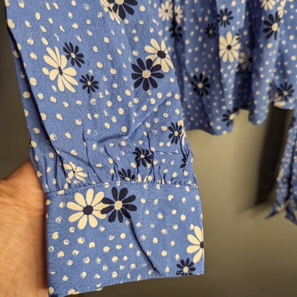 NWT Talbots Top Womens PM Petite Medium Wrap Blouse with Side Tie Blue Dots - Picture 5 of 7